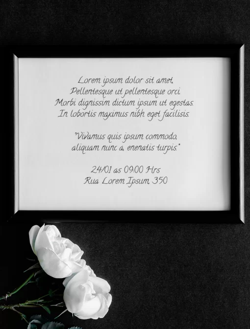 Editar e Baixar Convite Luto Flores Brancas luto, flores, quadro, carta, velório, funeral, falecimento, online, digital, personalizado, whatsapp