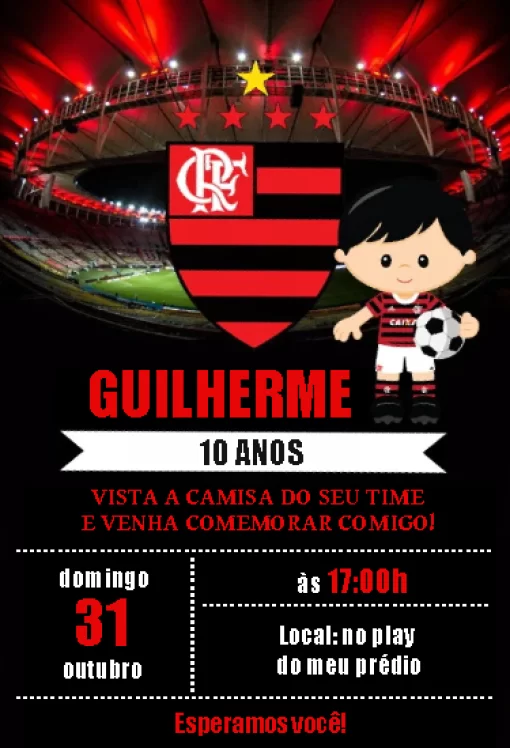 Criar convite de Futebol Flamengo Rosa Paper online grátis