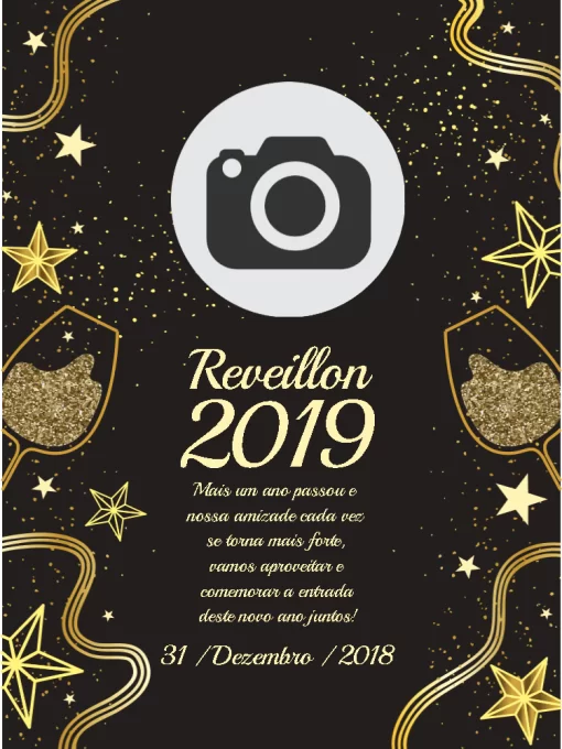 Editar e Baixar Convite Reveillon festa, adulto, ano, novo, estrelas, champanhe, dourado, foto, aniversário, bodas, comemoração, celebração, online digital, personalizado, whatsapp